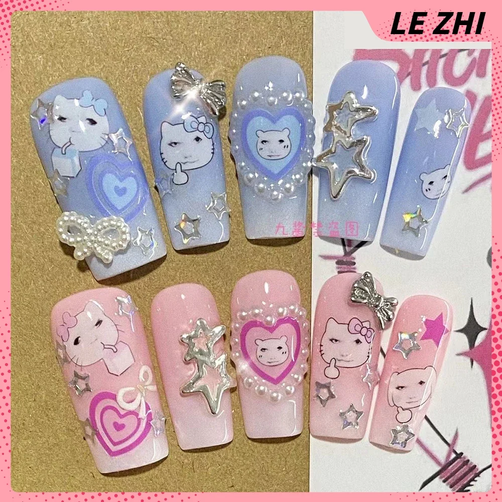 Kawaii Handmade Square Press On Nails Art Party Stickers Cute Hellokitty Flower Panda Bear Animal Niestandardowe akrylowe sztuczne paznokcie