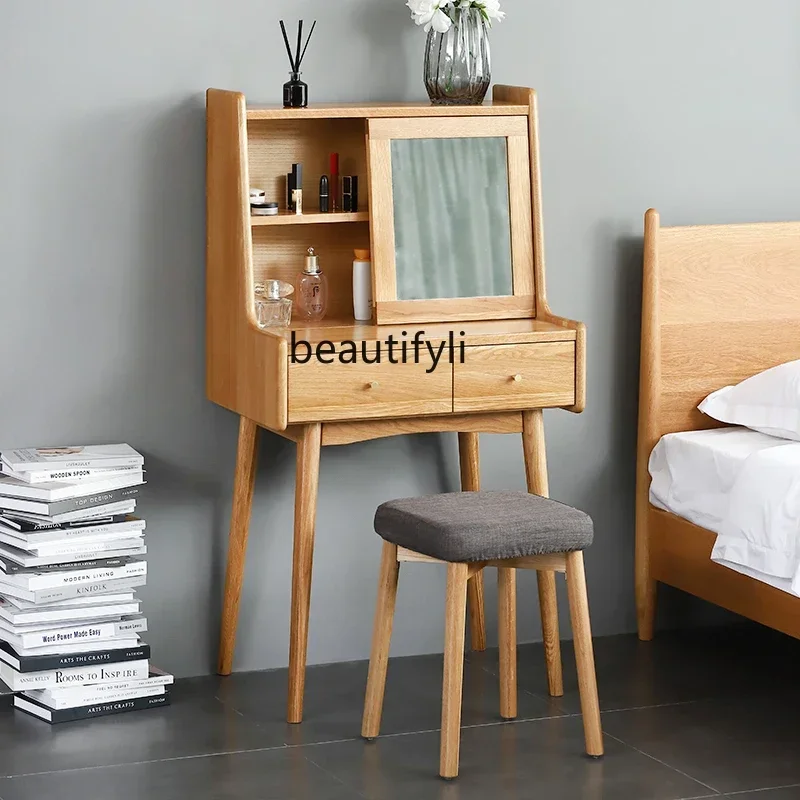 

Y13 Nordic pure solid wood dresser oak simple log modern dressing table stool dressing table