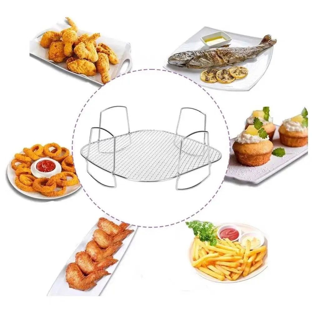 Friteuse à Air en maille d'acier inoxydable, support de cuisson, poignée empilable, four à griller, grille de refroidissement à la vapeur résistante à la chaleur de qualité alimentaire