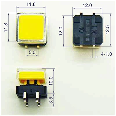 10Sets Momentary Tact Switch Push Button Switch 12X12mm H=10MM After Putting 2Caps 4PIN SMT/DIP PCB Mounting Button