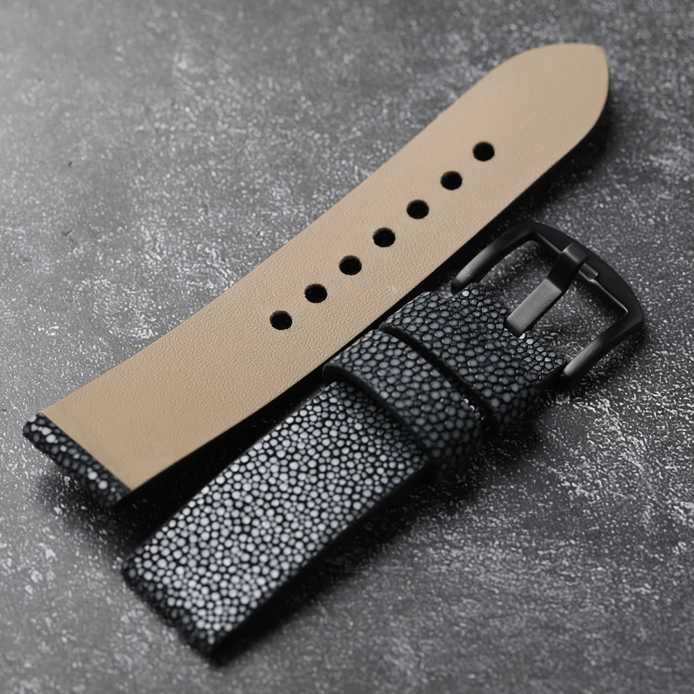 Handmade Manta Rays Leather Watchband 20 22 24MM Black Grey Soft Genuine Leather Strap for PAM gt 2 3 Bracelet Soft Bright