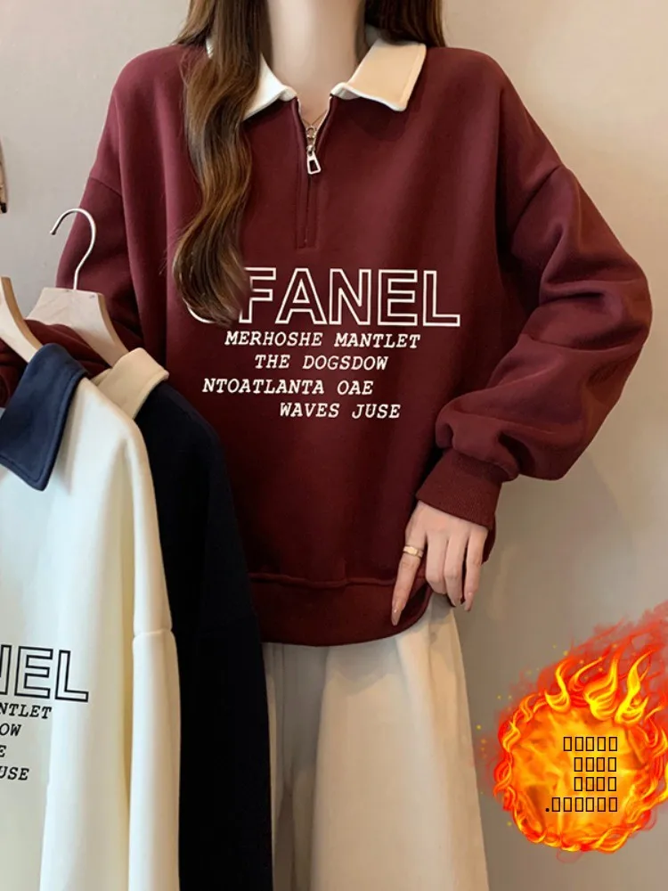 

plus Size Fce Lined Thiened Hoodie Women Spring New Sle Casual Loose Long Sve Overhead Slimming Top Korean Sle