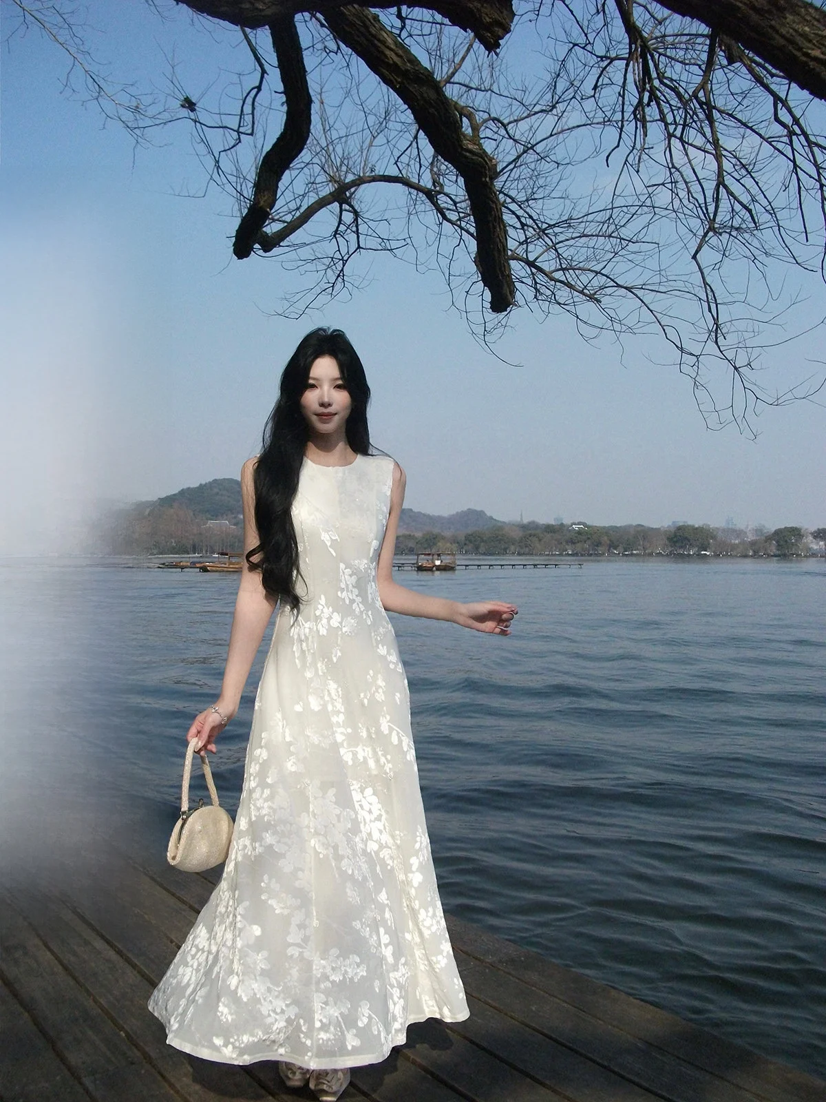 Iceolly White Lace Vest Dress Women's Spring 2026 Special Waist-Cinched Long Skirt French Style Loose Fit Fairy Skirt