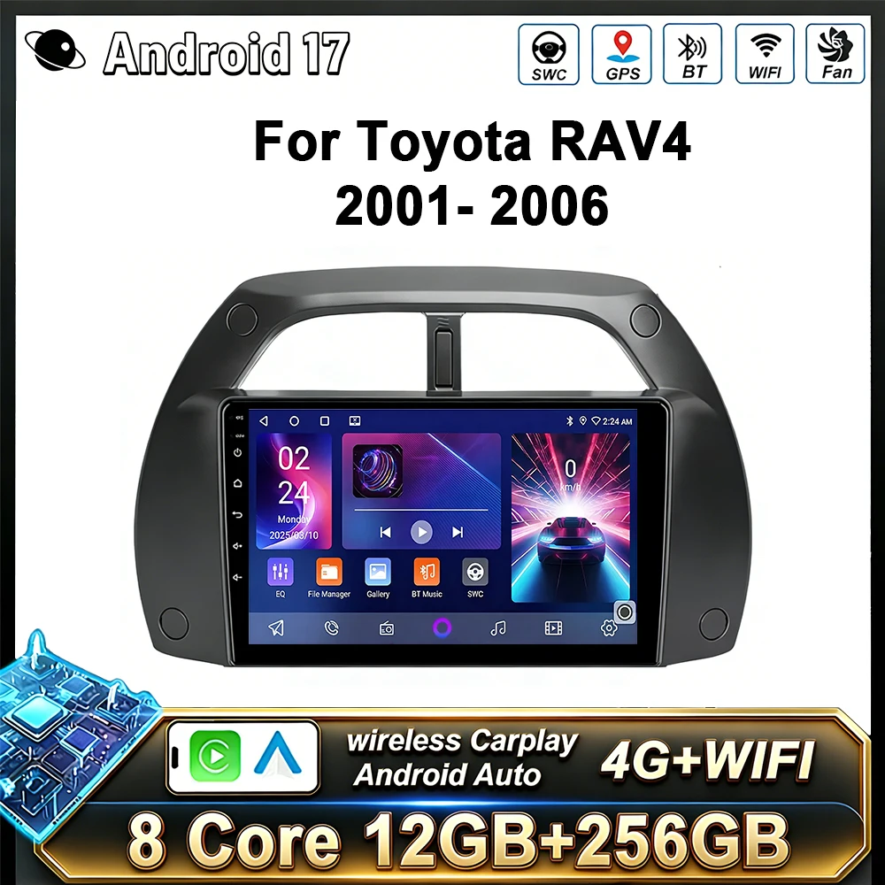 Radio para Auto Android 17 para Toyota RAV4 2 CA20 CA20W XA20 2001-2006, Reproductor Multimedia, GPS, Carplay Inalámbrico, Android Auto