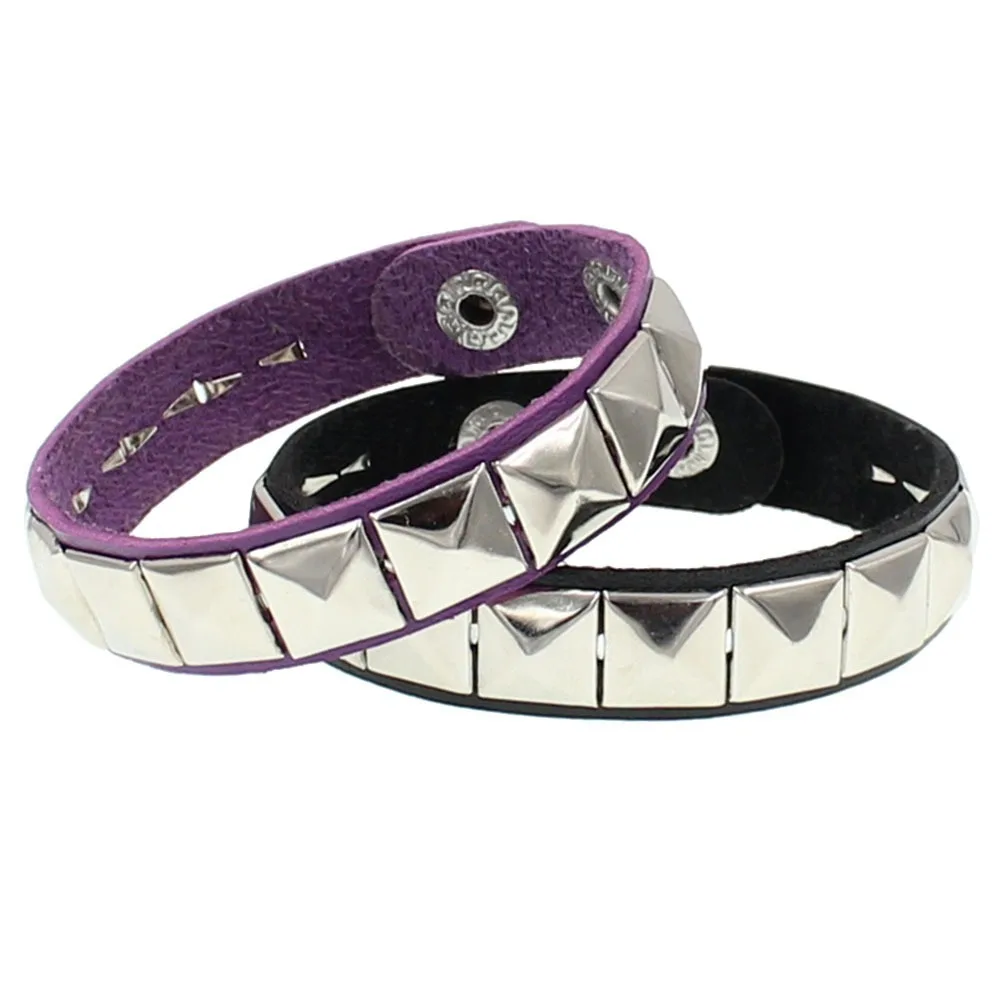 Punk Hip-hop Single Row Square Rivet Bangles Fashion Rock Opening Adjustable Couple Wristband for Women Men Jewelry Accessories image 2