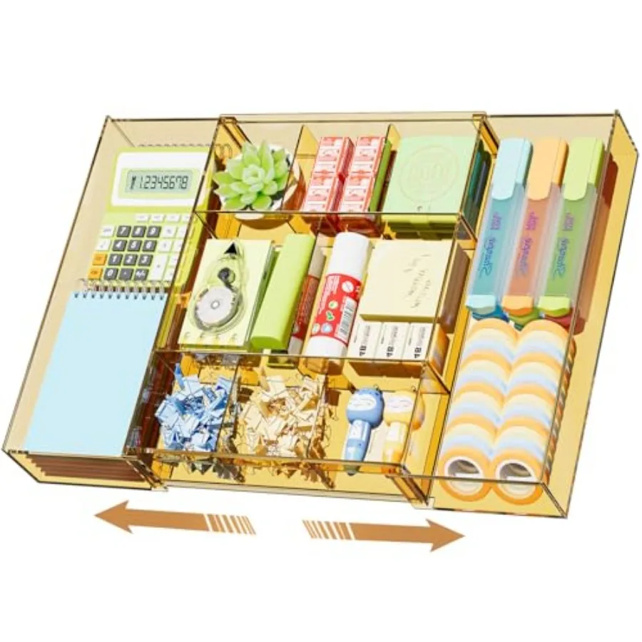 

Expandable Desk Drawer Organizer, Plastic Drawer Organizer Tray with 10 Adjustable Compartments, Desk Organizers and Accessorie