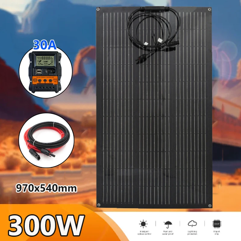 

300W Solar Panel Kit 18V Power Bank Solar Cell Power Generator System Charger for Balcony Outdoor Camping RV Car Boat Motorhome