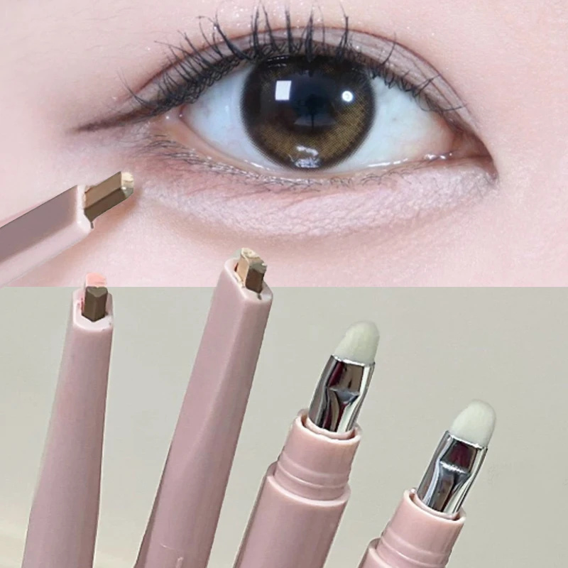 Double Ended Liggende Zijderups Potlood 2 in 1 Markeerstift Naakt Roze Bronzer Lagere Ooglid Contour Eyeliner Make-Up Stick met Borstels