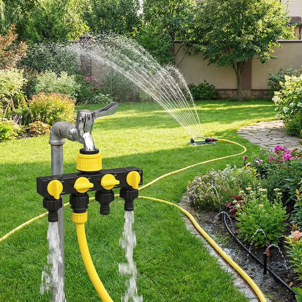 1Pc Plastic 4-Way Garden Hose Splitter With 4 Individual Switches, Leak-Proof Design, Suitable For Outdoor Faucets, Lawn, Garden