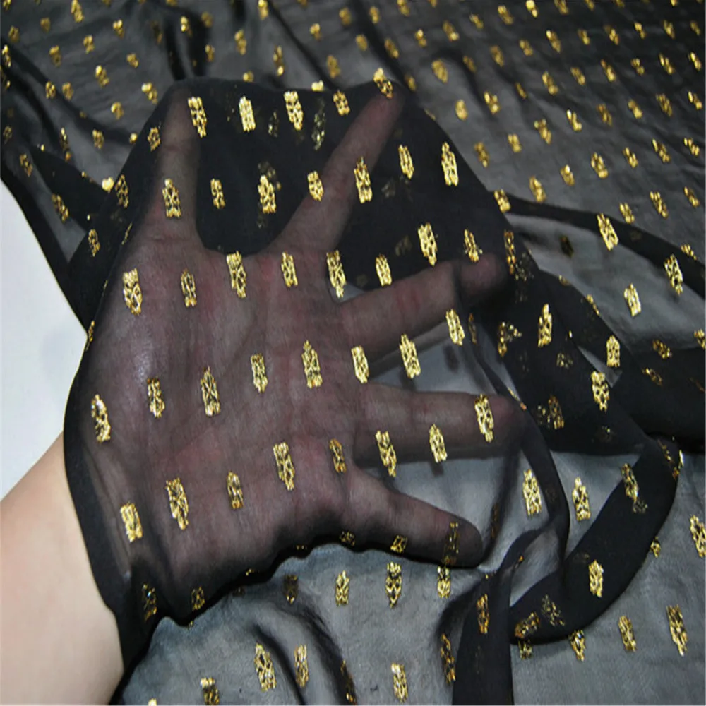 Casual Graceful Regular Mysterious Silk Metallic Fabric Black Dots Gold Ready Goods Lurex for Women Shirt Dress Cloth Shawl