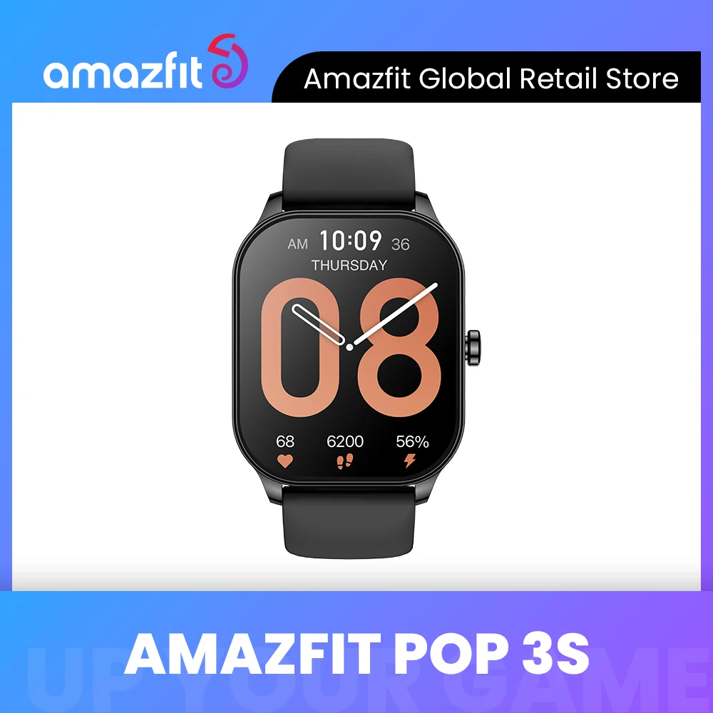 Global Amazfit Pop 3S Smartwatch 100+ Sports Modes Sleep Quality Monitoring 24/7 Heart Rate, Spo & Stress Monitoring Smart Watch