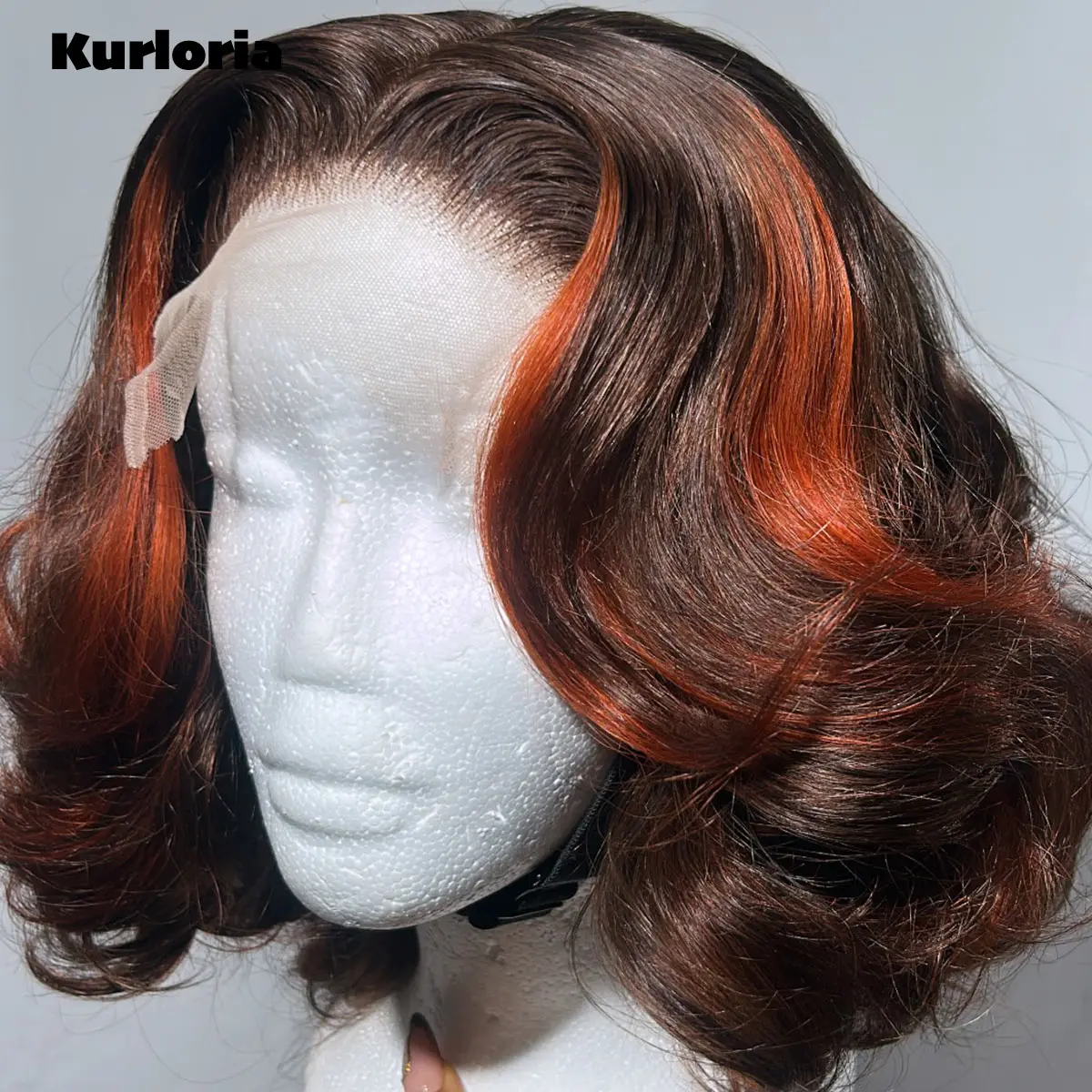 P4/350 Piano Color Highlights Orange Body Wave Bob Lace Front Wig Transparent Lace 100% Human Hair Glueless Wear and Go Wig