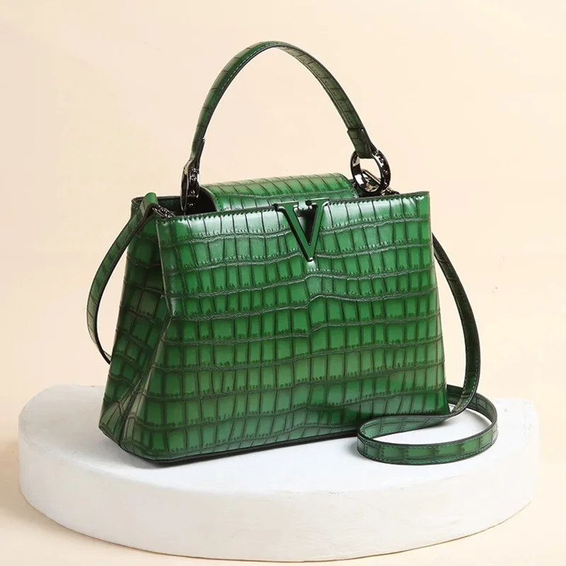 

Женская сумка из натуральной кожи с каменным узором, модная сумка через плечо с крокодиловым узором, портативные сумки-ракушки, новинка 2023 года