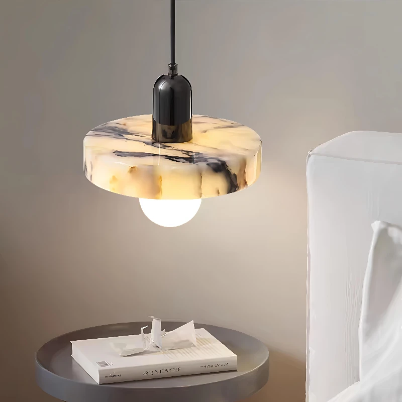 Nordic Designer Natural Marble LED Pendant Lamp Interior Lighting Bedroom Decoration Home Decor E27 Replaceable Bulb Long Wire