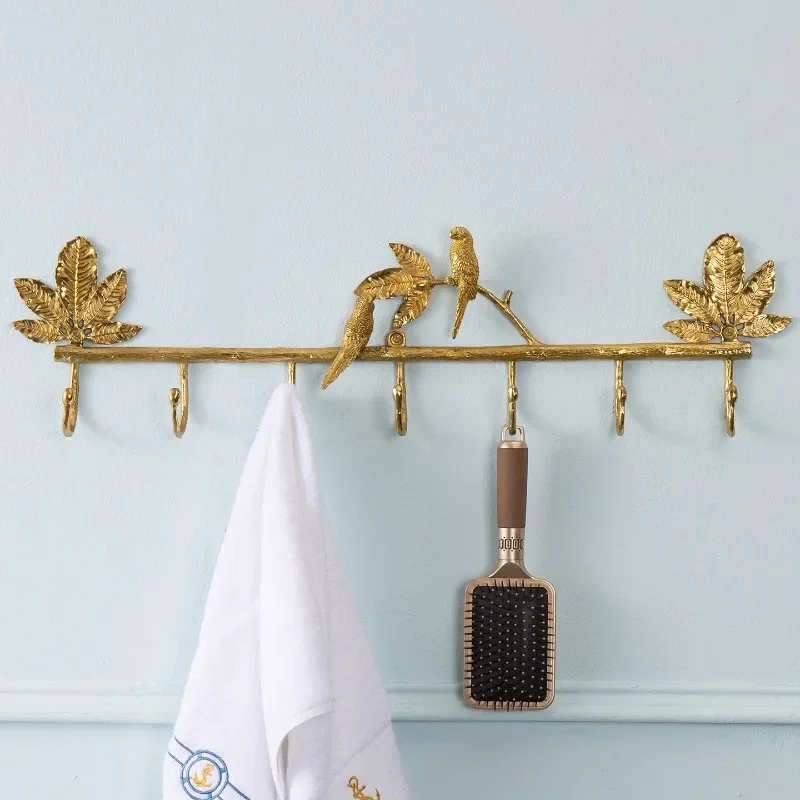 Home entry brass row hook hanging hanger entering the door entrance wall hanging light luxury retro clothes and hats hook