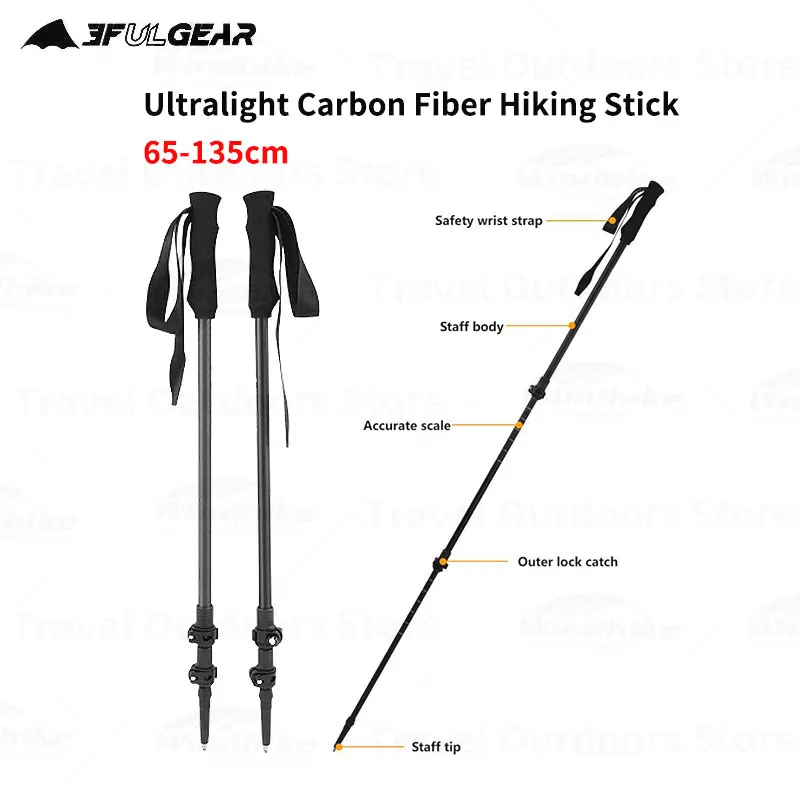 3F UL GEAR Ultralight Hiking 135Cm Carbon Fiberr/Tongkat Aluminium Panjang Tongkat Jalan Dapat Disesuaikan Hiking Accessories-C1T1