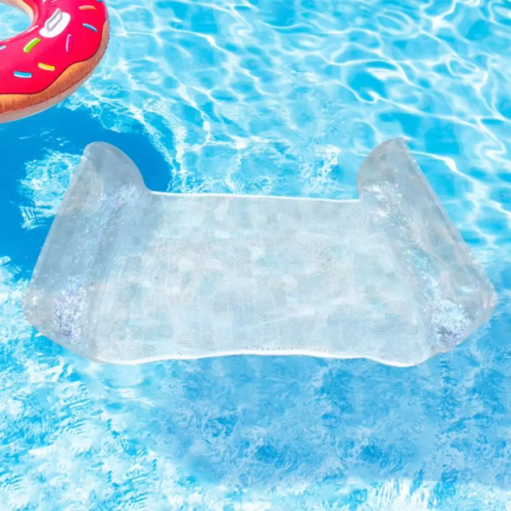 Foldable Inflatable Water Hammock Durable PVC Transparent Glitter Pool Float Stripe Pattern Inflatable Design Pool Hammock