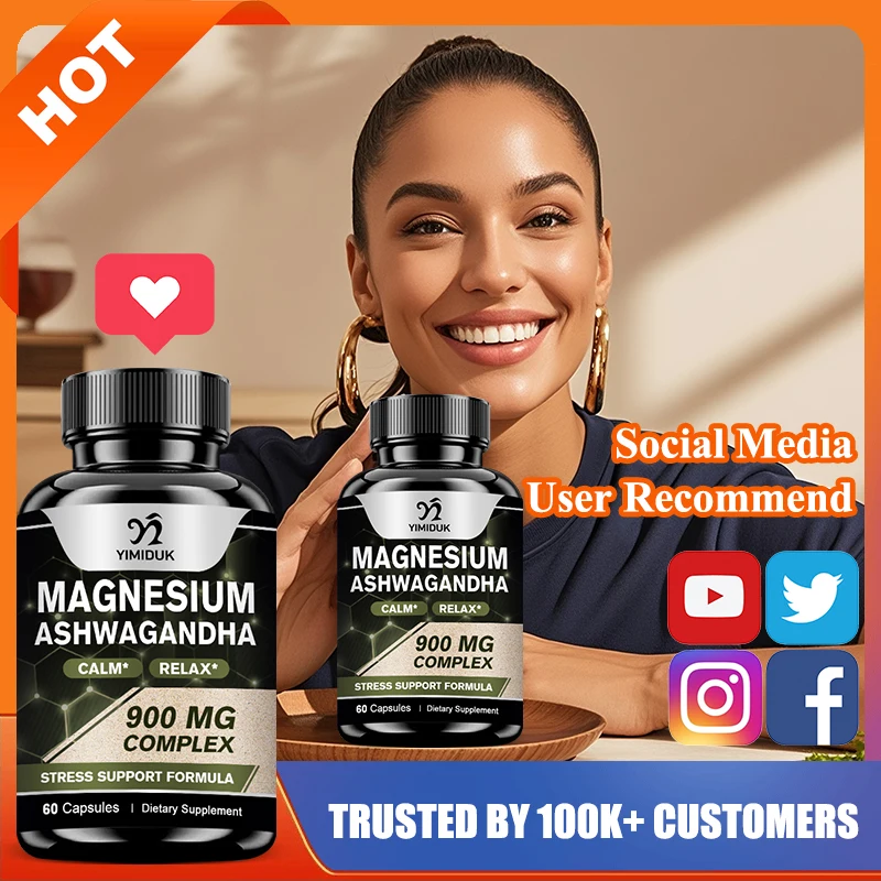 

Yimiduk Magnesium Ashwagandha 900 Mg Capsules, with Mag Citrate & Oxide, for Stress Relief, Calm Mood & Sleep