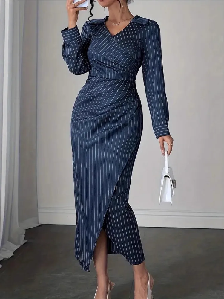 2026 Spring Autumn Fashion Print Retro Party Dresses Women Sexy Stripe Office Lady Dress Casual Long Sleeve Boho Dress