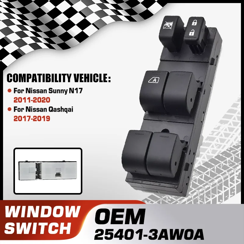 

For Nissan Sunny N17 2011-2020 Nissan Qashqai 2017-2019 Electric Master Car Power Window Switch Lifter 25401-3AW0A 25401-1FC0A