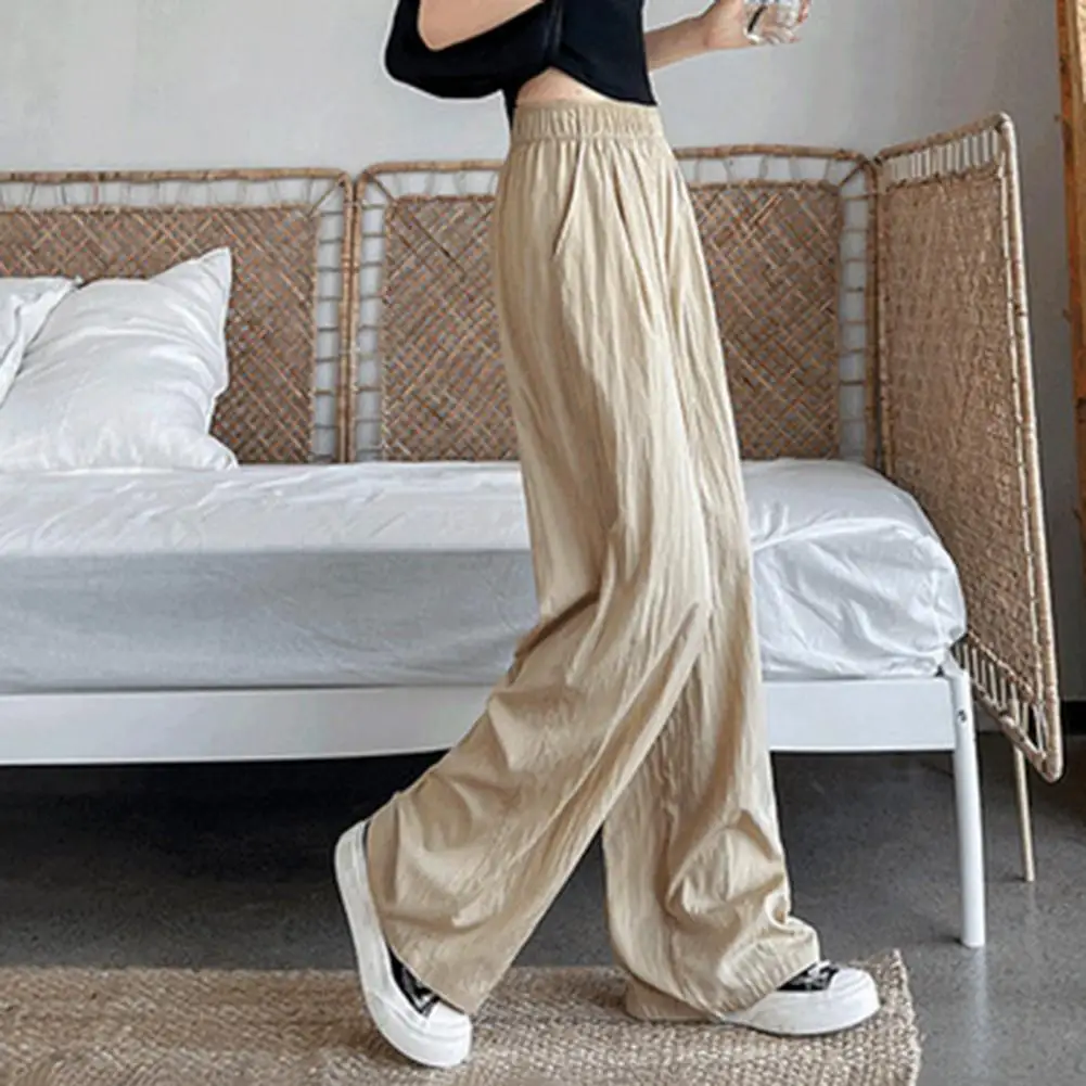 

Elastic Waist Trousers Elegant Wide Leg Pleated Trousers for Women High Waist Solid Color Pants for Work Leisure Work Leisure