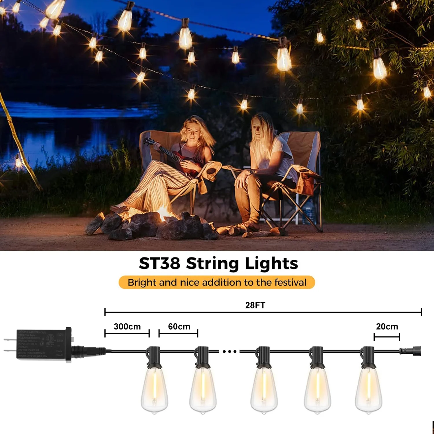 1/2/3/4pcs 28ft Outdoor String Lights ST38 Bulb LED Garland Fairy Garden Lamp Wedding Party Xmas Halloween Hanging Patio Lights