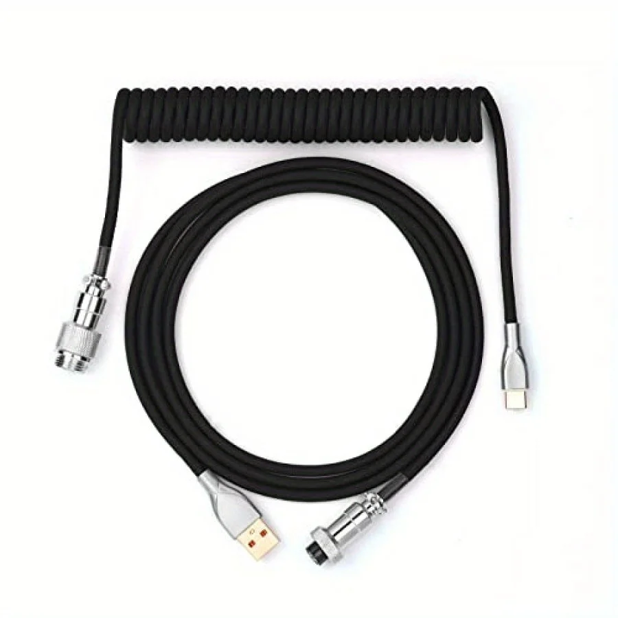 1.5m 59inch USB-A TO USB-C Data Cable Gaming Coiling Cable Desktop Computer Aviation Connector Multifunctional Coiled USB Cable