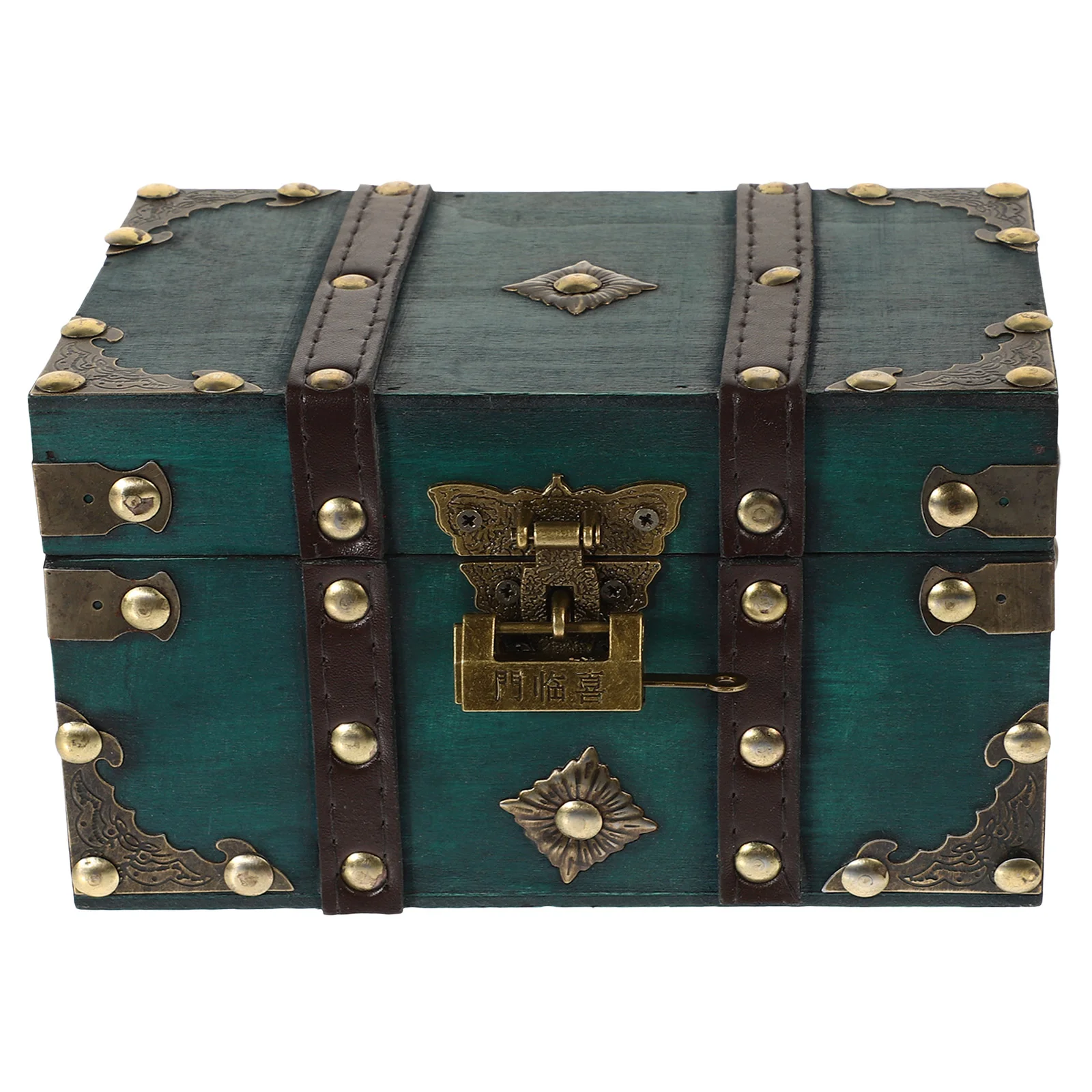 Retro Pirate Treasure Chest Piggy Bank Wood Locked Jewelry Container Vintage Case