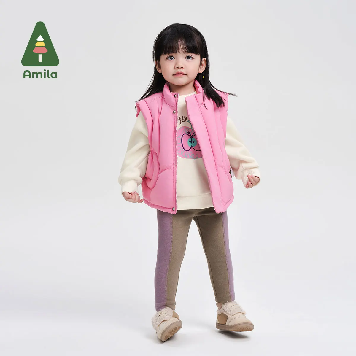 Amila Baby Leggings 2024 Winter New High Quality Girls Contrast Color High Collar Sports Warm Loose Casual Children’s Trousers