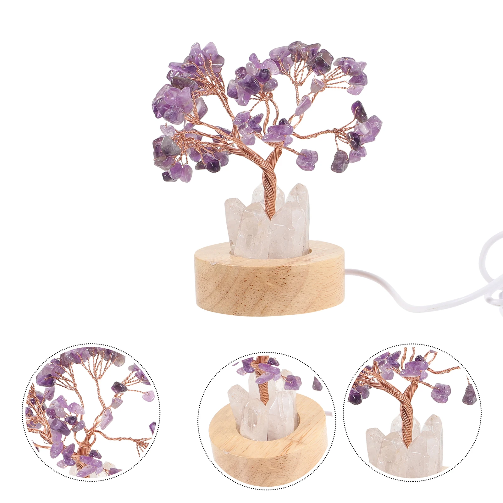 

Amethyst Crystal Tree Night Lamp Decorative Small Bedroom Lamp Wood Base Safe Design Desktop Lighting 3D Crystal Night Light For