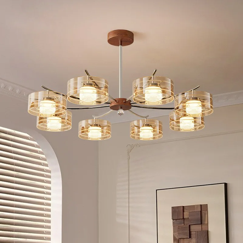 

Светильник для гостиной в средневековом стиле, люстра в стиле Баухаус, ретро-светильник из орехового дерева для прихожей, основной светильник с полным спектром и защитой для глаз, лампа для спальни.