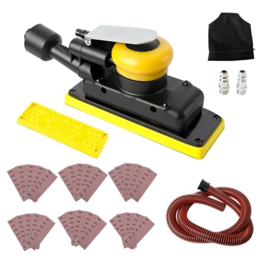 

Pneumatic Random Orbital Sander 70mm x 198mm 1/8" Orbit 10 000 OPM with Dust Bag and Vacuum Includes Extra Pad and 30pcs Mesh S