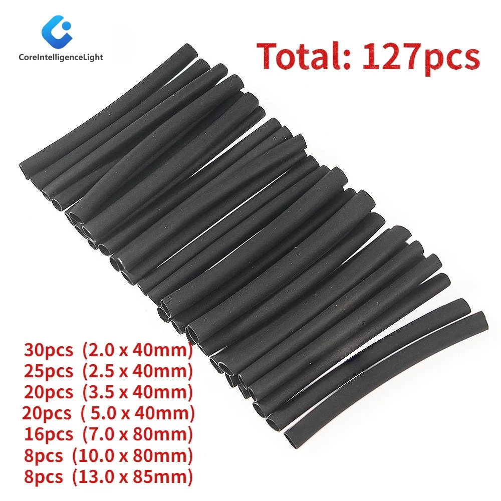 

127pcs Heat Shrink Tubing 2:1 Black Thermoresistant Tube Car Cable Insulation Sleeving Wrap Wire Kit Polyolefin Tubing