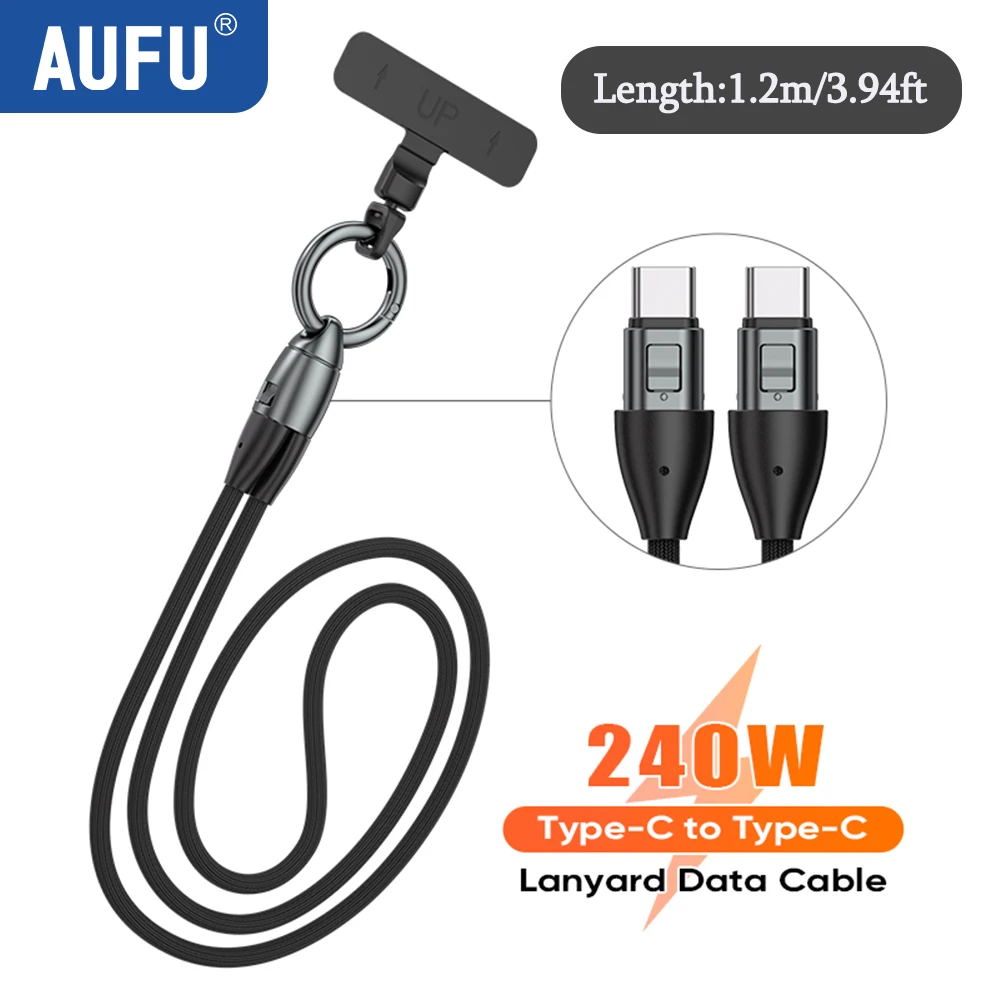 AUFU 240 W Typ C auf Typ C Kabel 5A Schnellladung Schlüsselanhänger USB C Lanyard Datenkabel für iPhone 17 16 15 Xiaomi Samsung MacBook