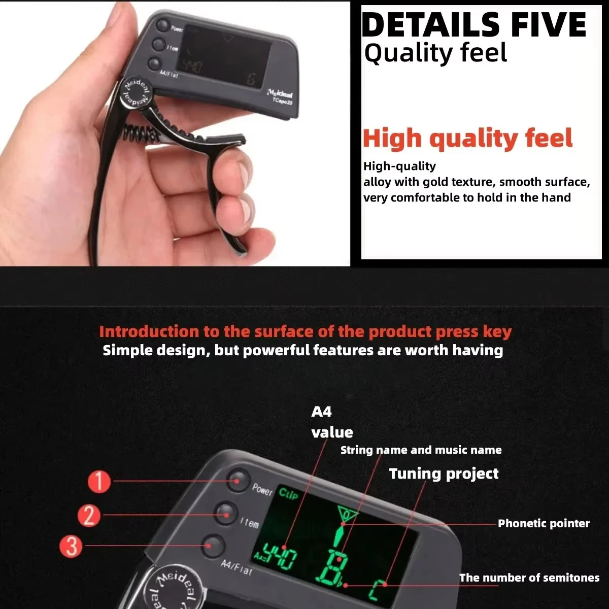 TC1apo20 Multi-Function 2-in-1 Professional Guitar Capo with LED Display, for Acoustic/Electric Guitars & Bass