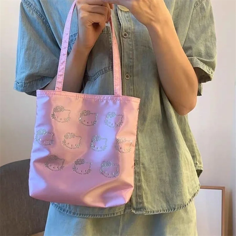 2024 New Hellokitty Full Of Satin Silk Shoulder Bag Cute Cartoon Portable Tote Bag Women