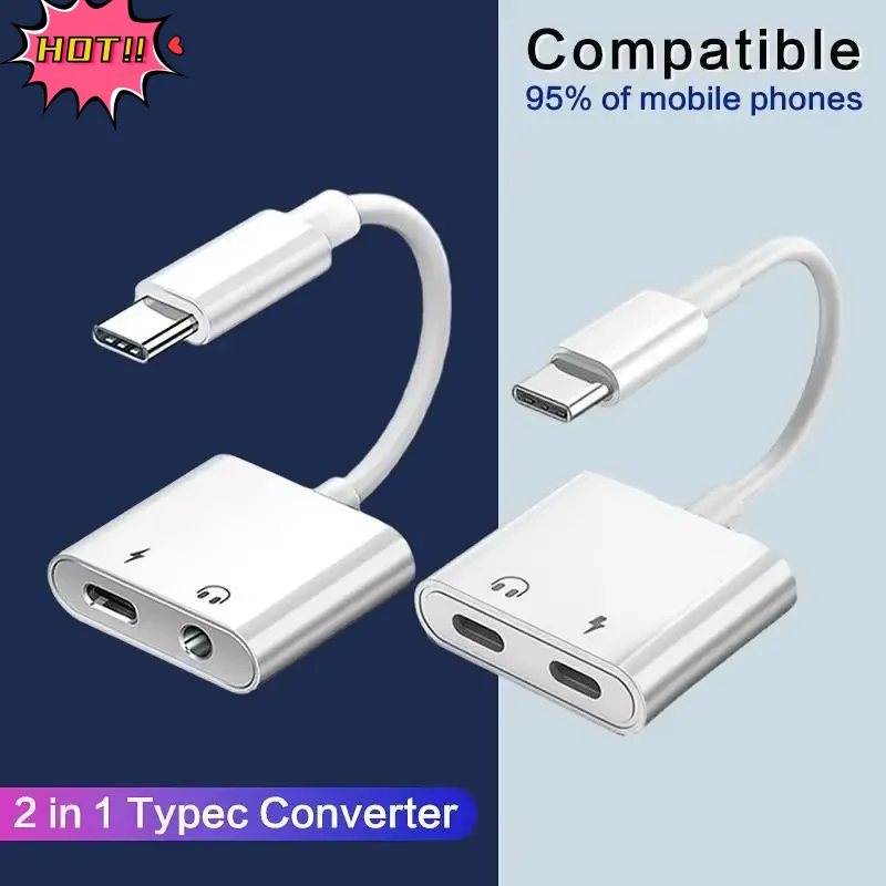 2-in-1 Typ C-Adapter für Huawei Mate 30 Pro Xiaomi Samsung S20/20 USB C auf 3. 5-mm-Klinkenstecker für Audio-Ladegerät, Splitter, Typ-C-Konverter