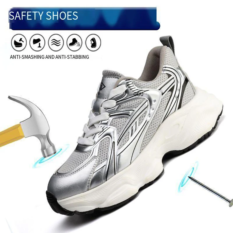 Labor Protection Shoes Women Anti Smashing Anti Piercing Steel Toe Safety Shoes Lightweight Anti Slip Protective Work Shoes