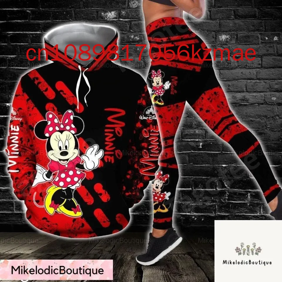 New Free Custom Disney Minnie Mouse Hoodie Leggings Suit Women's Diseny Hoodie Yoga Pants Sweatpants Fashion Tracksuit Sets