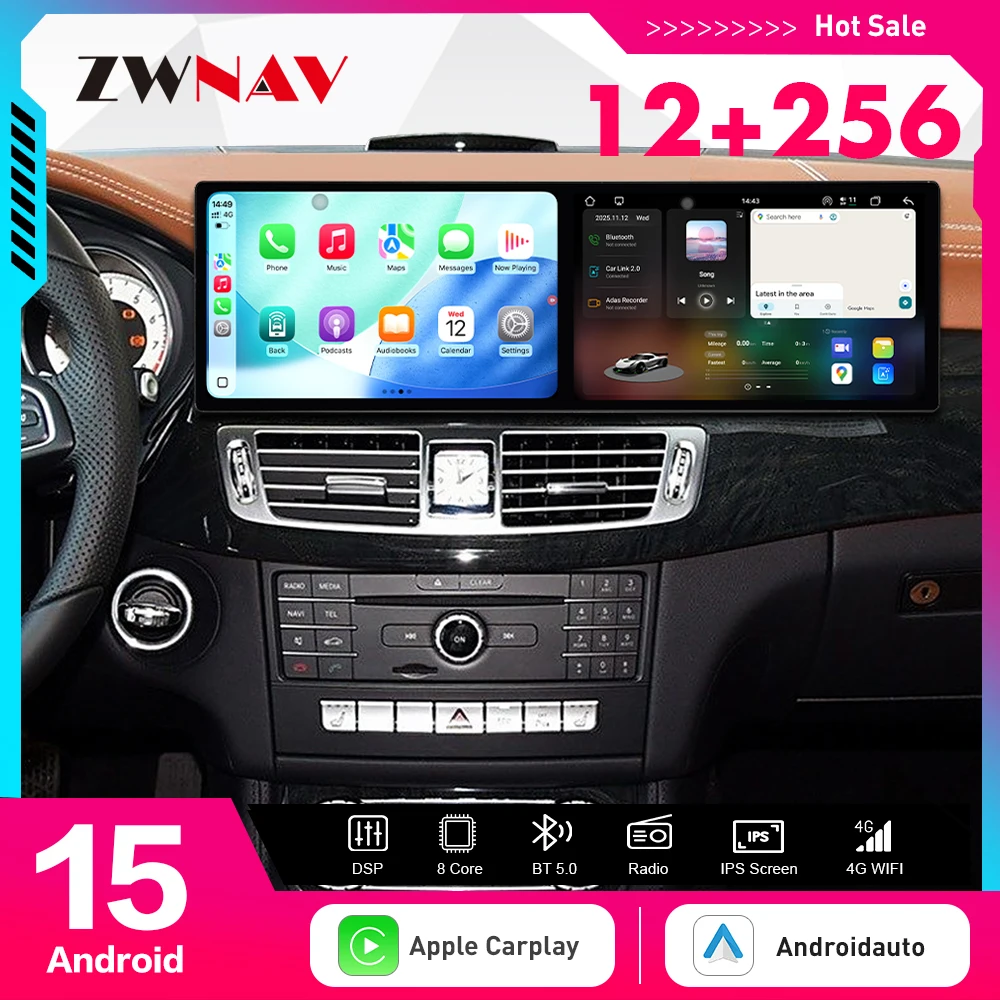 18.2 inch Screen Carplay Car Radio For Benz CLS W218 2016 2017 NTG 5.0 Android 15 GPS Navigation Multimedia Player Head Unit