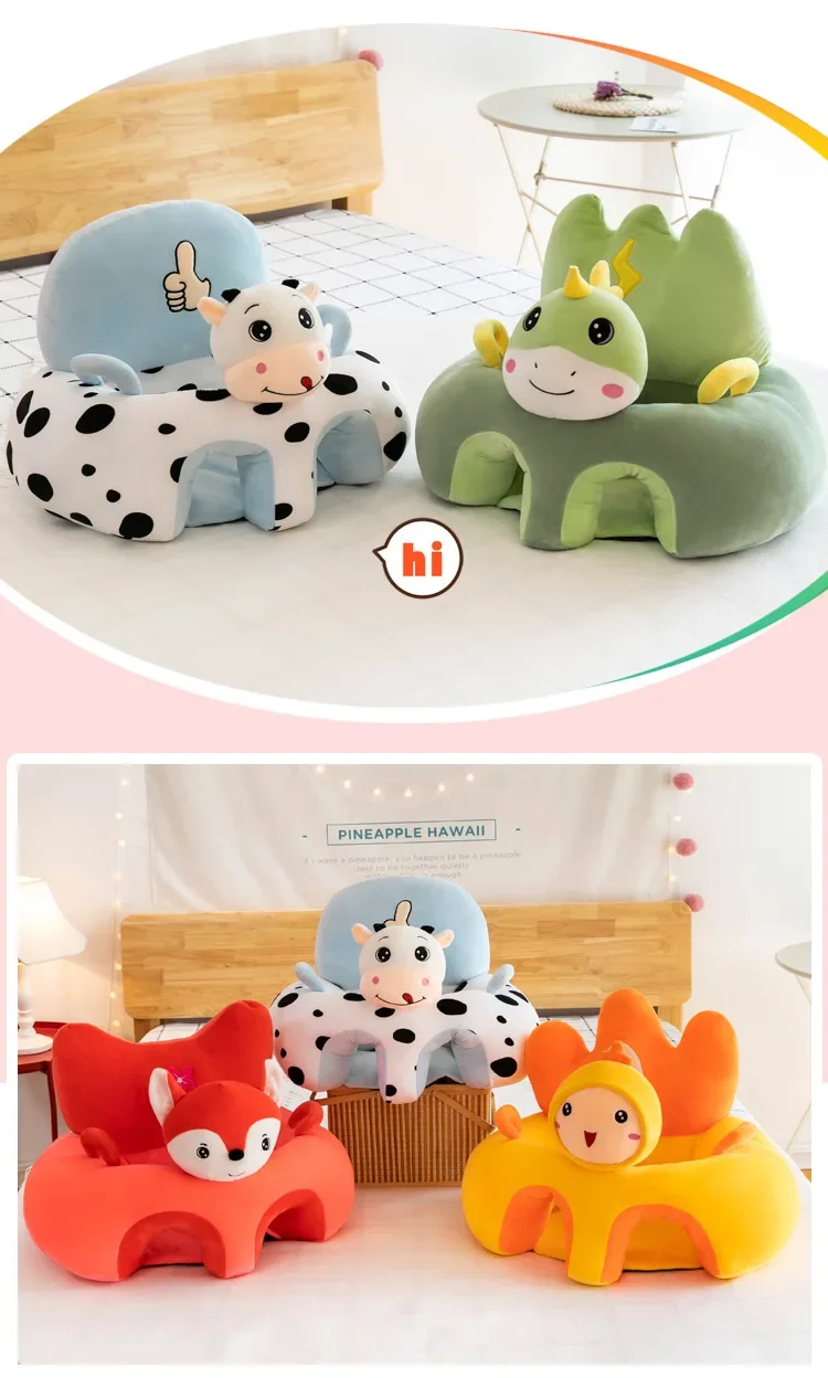 Penutup Sofa bayi kartun lucu, penutup belajar duduk tempat duduk kursi makan anak kulit Sofa bayi tanpa katun