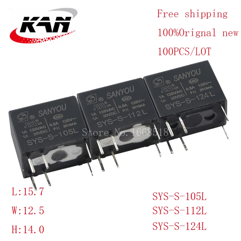 Free shipping 100pcs relay SYS-S-105L SYS-S-112L SYS-S-124L 5VDC 12VDC 24VDC 1A 30VDC 6PIN Original New