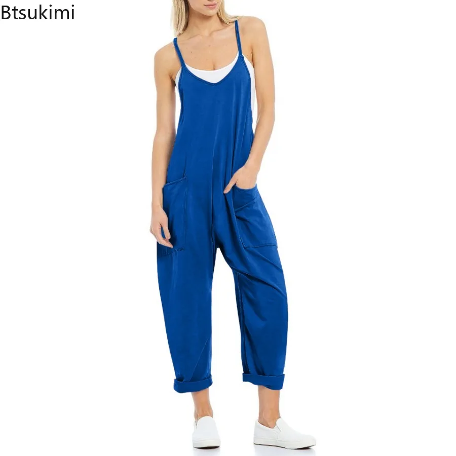Tuta elasticizzata estiva da donna Tute eleganti in maglia solida Tuta da donna con tasca grande Tuta dritta da donna per donna