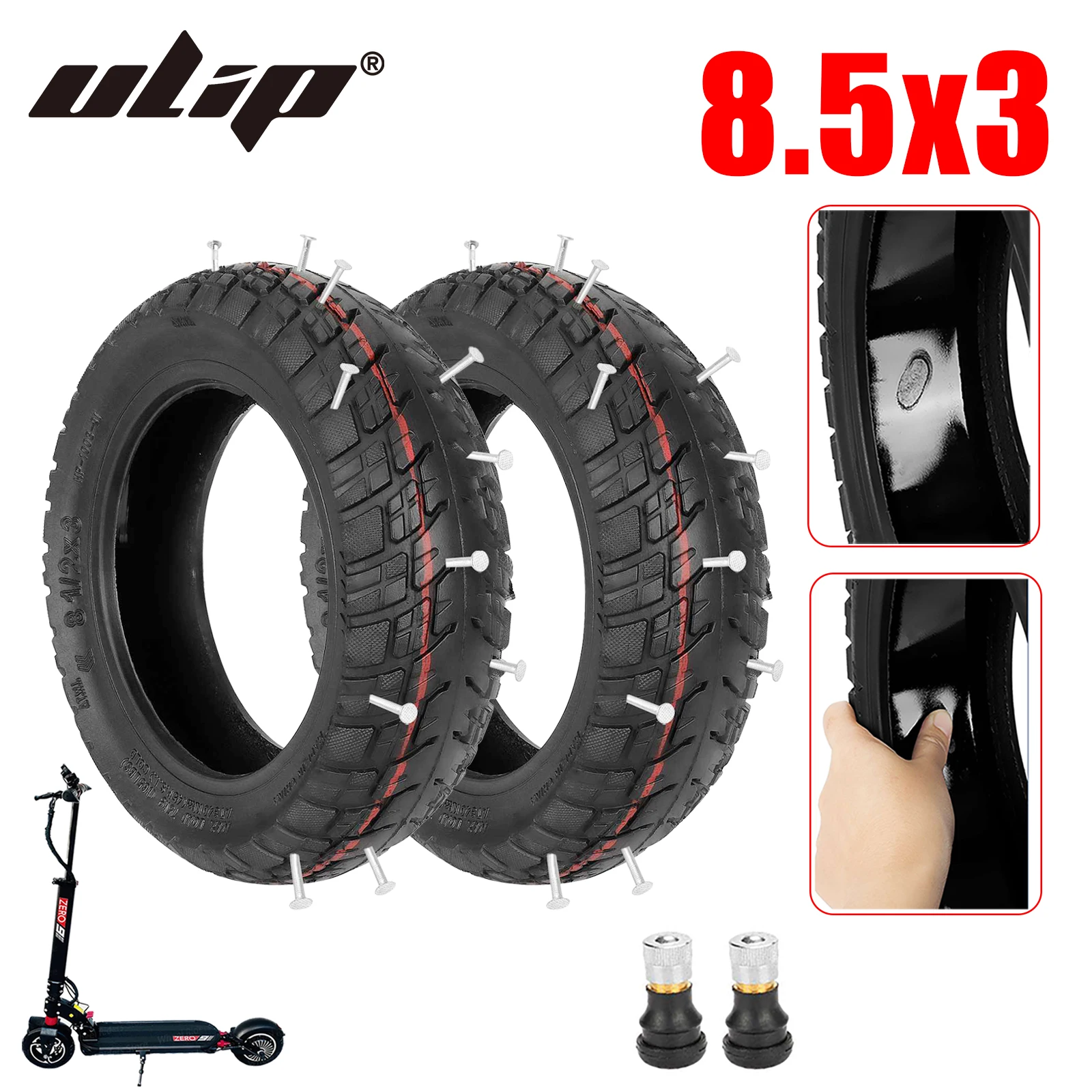 Ulip 8.5 Inch 8.5x3 Self Healing Off-road Tire 50-134 For ZERO 8/9 Kugoo X1 E-Scooter Built-in Self-repairing Gel Tire Parts