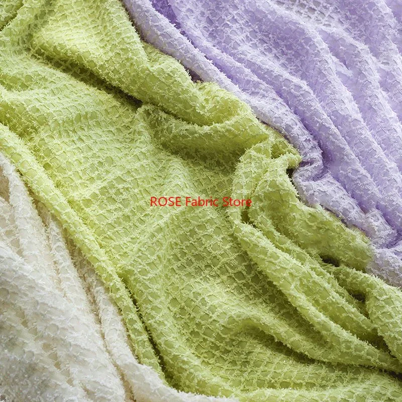 1 meter Chiffon Plaid Hook Embroidered Fringe Fabric for Spring and Summer Women's Dress Shirt Making 50cmx135cm