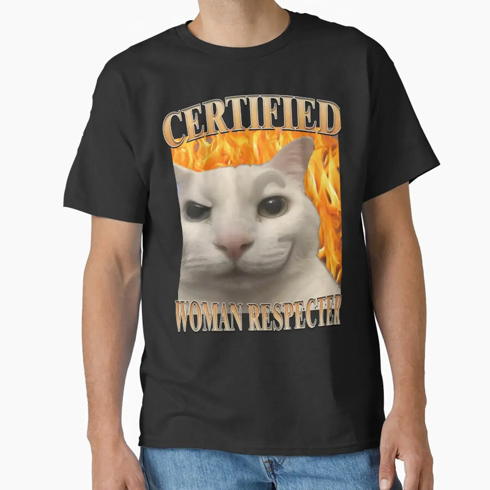 T-shirt classique « Certified Woman Respecter Funny Cat » vintage délavé, vêtements décontractés de créateur, haut respirant pour tous les jours