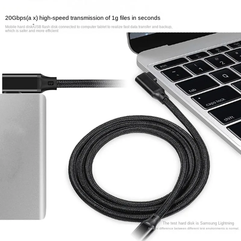 USB 3.2 Gen2 20Gbps VR Double Elbow Data Cable USB C 4K Video Type C 5A 100W Type-C Quick Charge Cord For Macbook Pro Samsung