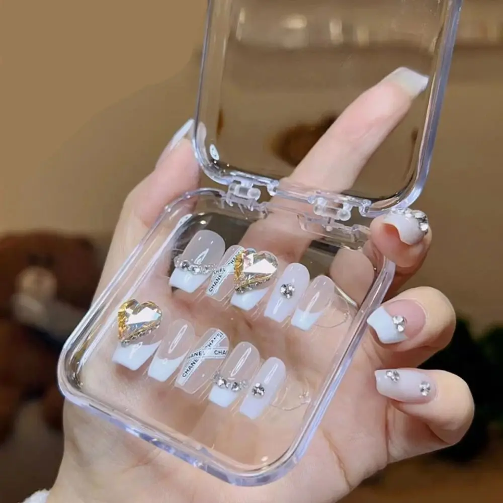 New Plastic Empty Nail Boxes Transparent Clear Nail Wearing Storage Box Dustproof Square Shape Nail Show Box