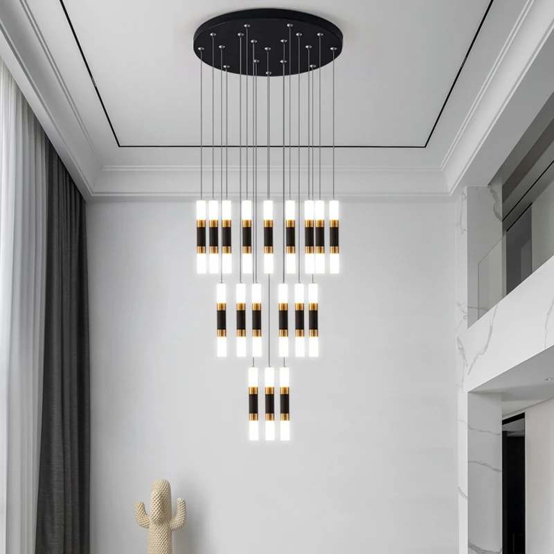 Modern LED Luxury Chandelier Villa Hanging Staircase Pendant Light Living Room Pendant Light Bedroom
