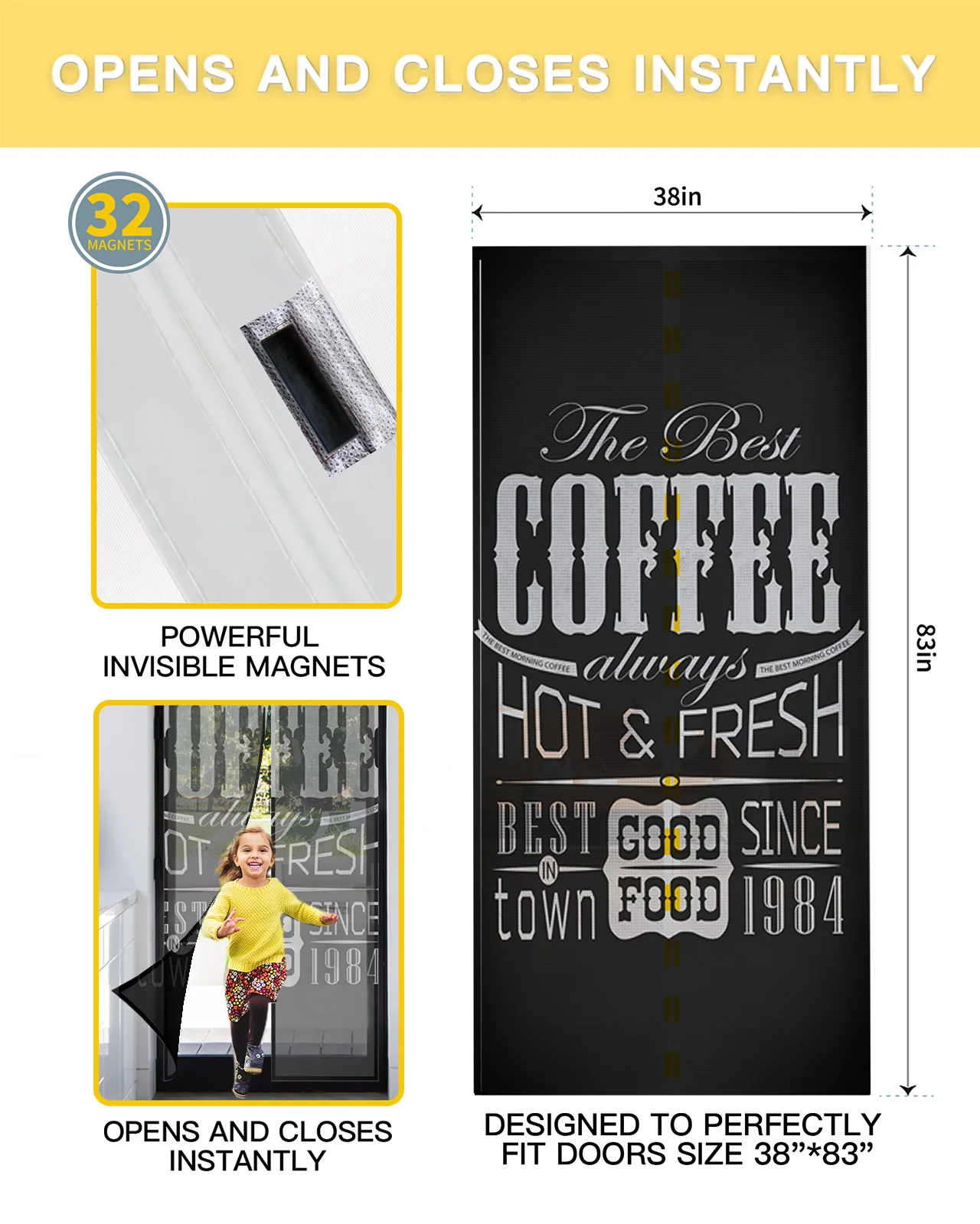 Coffee Label Blackboard Retro Style Magnetic Mosquito Net Summer Anti Bug Fly Door Curtains Kitchen Screen Door Mesh